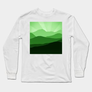 Layers of Mountain Peaks and Sun in Green Long Sleeve T-Shirt